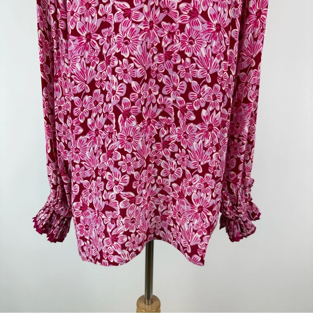 Rungolee Francesca Fuchsia Taffiti Floral Silk Top Size Large